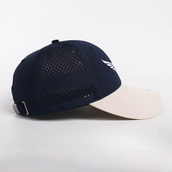 Custom 6 Panel Polyester 2 Tone Embroidery Logo Laser Cut Hole Baseball Cap