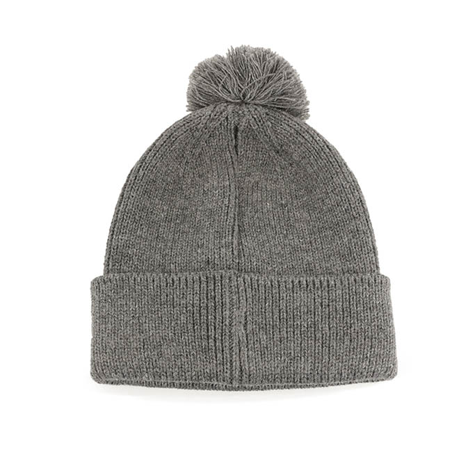 Custom Leather Patch Logo Pom Pom Outdoor Warm Knitted Cap Winter Hat