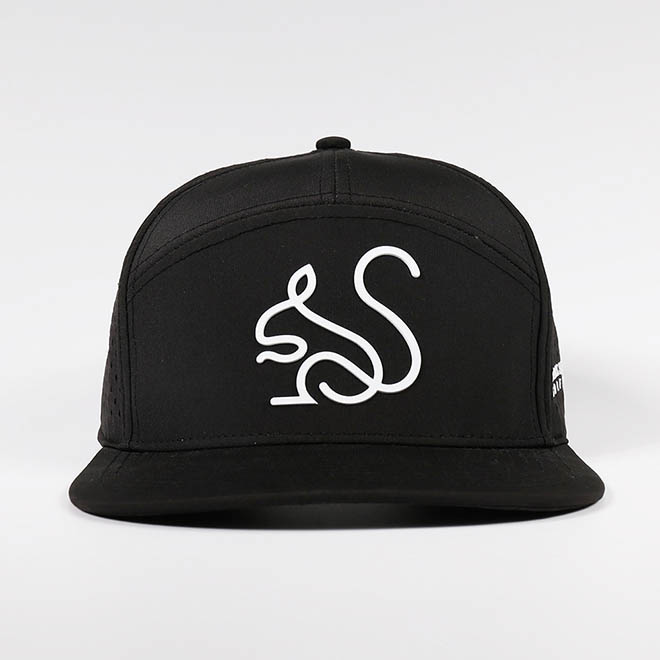 Custom 7 Panel Polyester TPU Patch Logo Laser Cut Hole Flat Brim Hat Snapback Cap