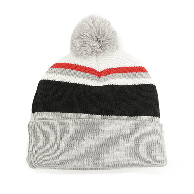 Custom Design Two Tone Embroidery Logo Pom Warm Knitted Cap Winter Hat