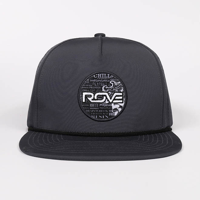 Custom 5 Panel Polyester Flat Brim Laser Cut Hole Rope Hat Embroidery Logo Snapback Cap