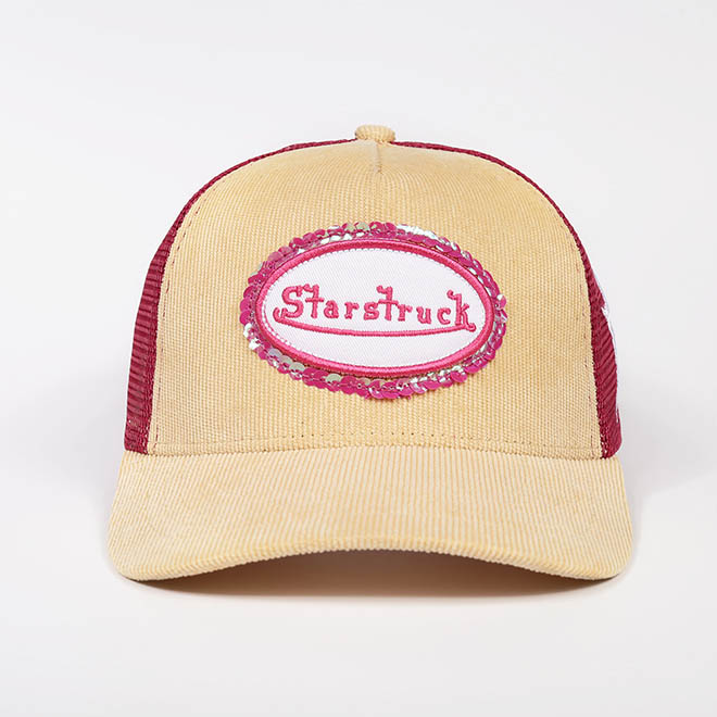 Custom 5 Panel Corduroy 3D Embroidery Logo Women Curved Brim Mesh Cap Trucker Hat