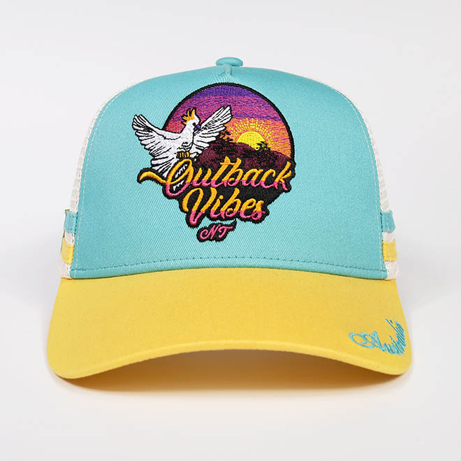 Custom 5 Panel Cotton 2 Tone 3D Embroidery Logo Side Strap Mesh Cap Trucker Hat