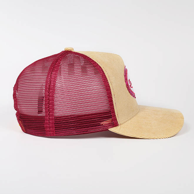 Custom 5 Panel Corduroy 3D Embroidery Logo Women Curved Brim Mesh Cap Trucker Hat