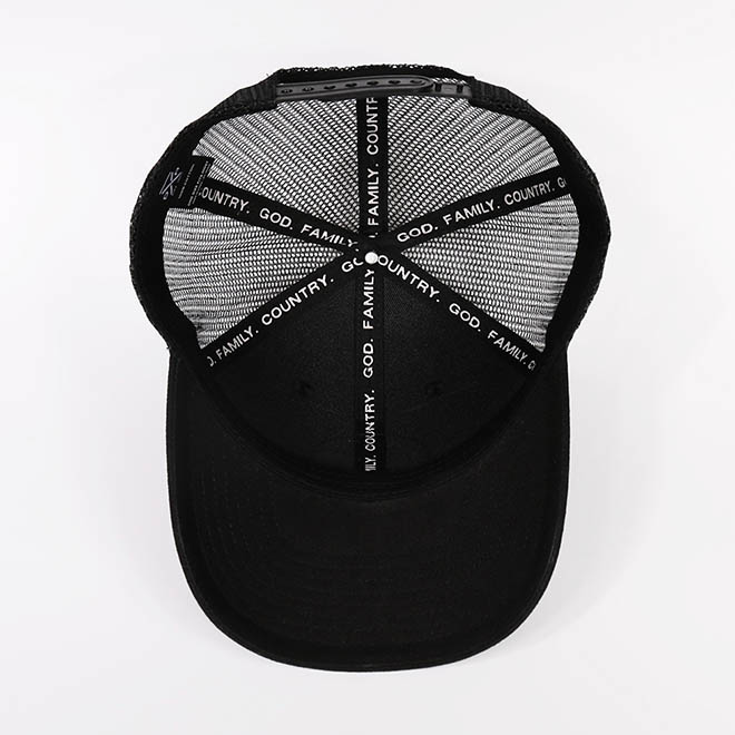 Custom Cotton 5 Panel Leather Patch Logo Black Mesh Cap Trucker Hat