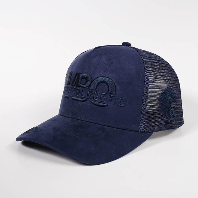 Custom 5 Panel Suede 3D Embroidery Logo Brim Mesh Cap Trucker Hat