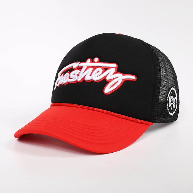 Custom 5 Panel 3D Embroidery Logo Foam Mesh Rope Cap Trucker Hat