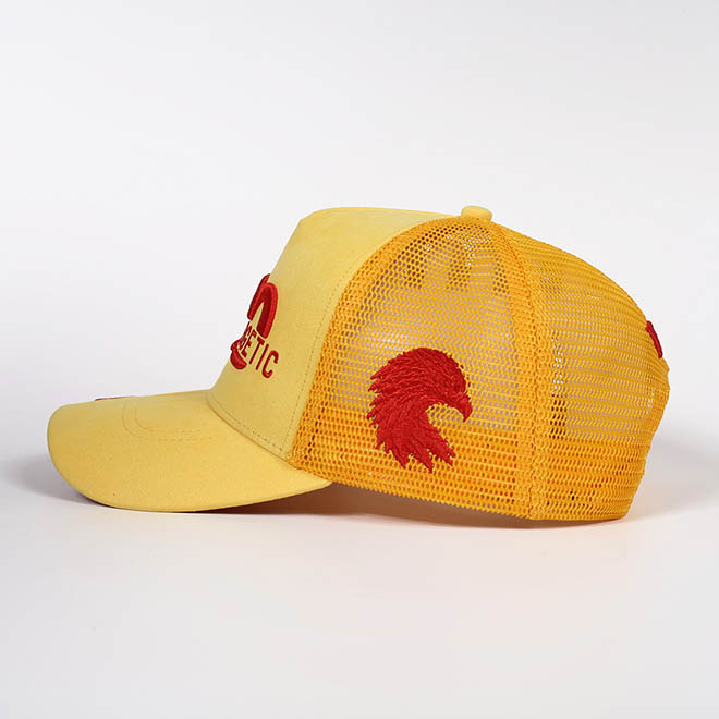 Custom 5 Panel Suede 3D Embroidery Logo Brim Mesh Cap Trucker Hat