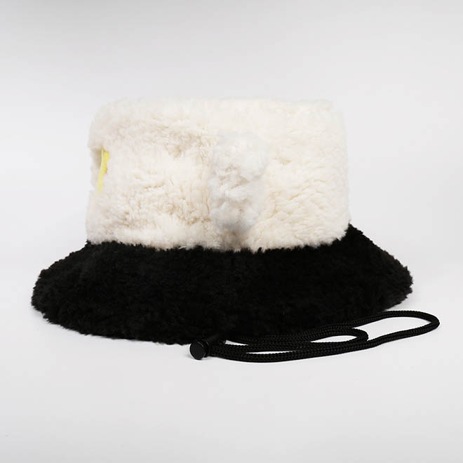 Custom Women Faux Fur Embroidery Logo Wide Brim Rope Winter Bucket Hat