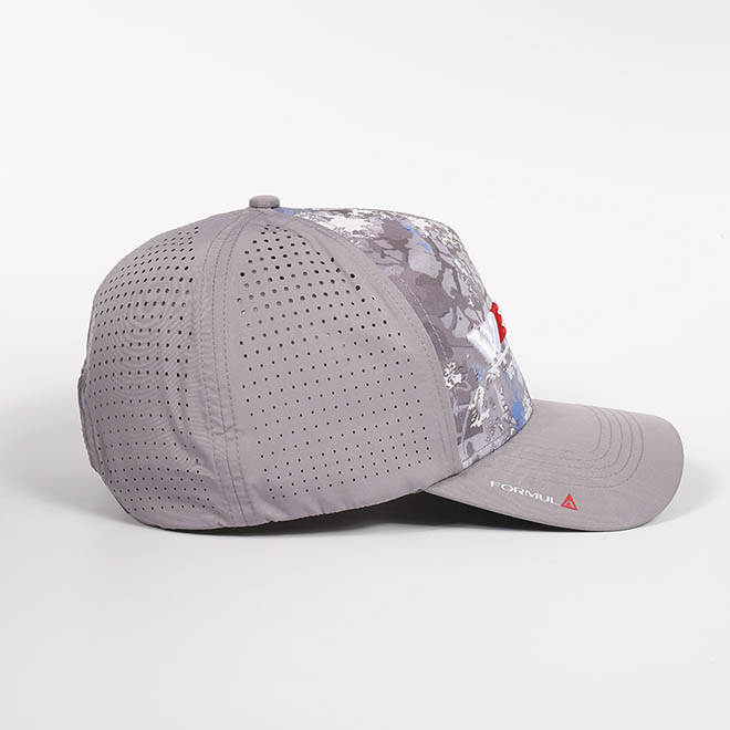 Custom 5 Panel Camouflage Patch 3D Embroidery Logo Polyester Laser Cut Hole Baseball Hat Cap