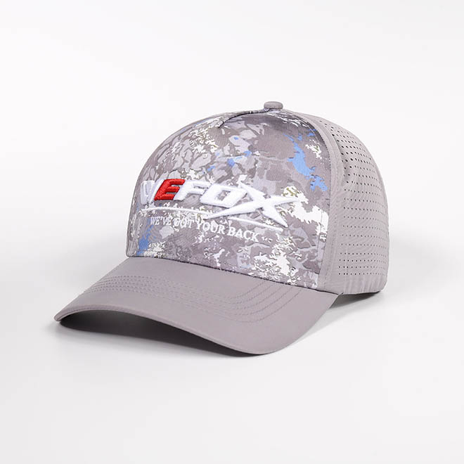 Custom 5 Panel Camouflage Patch 3D Embroidery Logo Polyester Laser Cut Hole Baseball Hat Cap