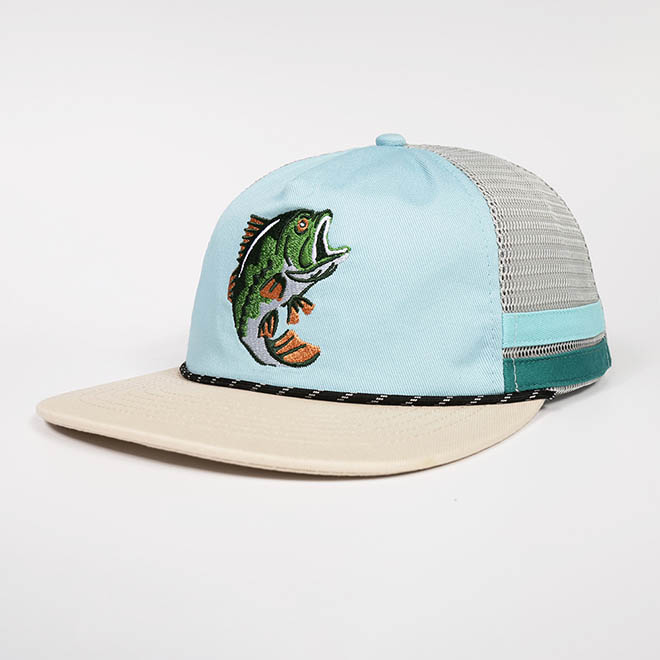 Custom 5 Panel Cotton Unstructured Embroidery Logo Flat Brim Side Strap Mesh Cap Trucker Hat