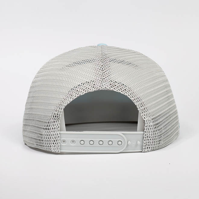 Custom 5 Panel Cotton Unstructured Embroidery Logo Flat Brim Side Strap Mesh Cap Trucker Hat