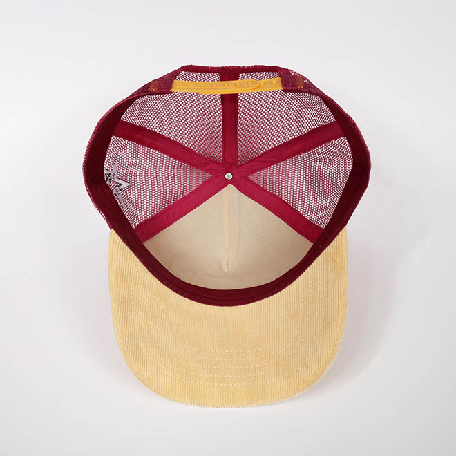 Custom 5 Panel Corduroy 3D Embroidery Logo Women Curved Brim Mesh Cap Trucker Hat