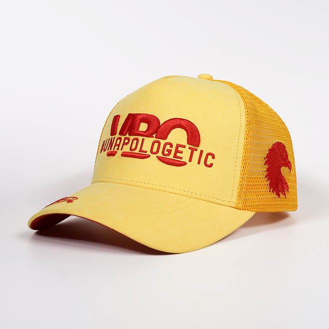 Custom 5 Panel Suede 3D Embroidery Logo Brim Mesh Cap Trucker Hat