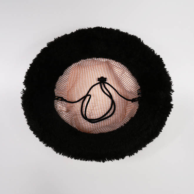 Custom Women Faux Fur Embroidery Logo Wide Brim Rope Winter Bucket Hat