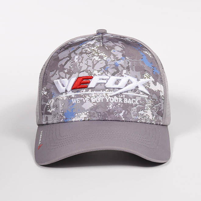 Custom 5 Panel Camouflage Patch 3D Embroidery Logo Polyester Laser Cut Hole Baseball Hat Cap
