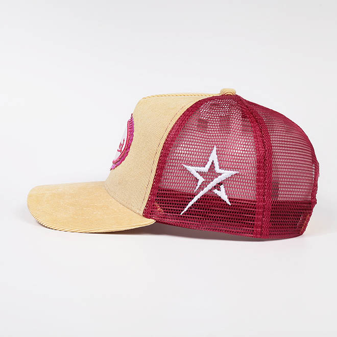 Custom 5 Panel Corduroy 3D Embroidery Logo Women Curved Brim Mesh Cap Trucker Hat