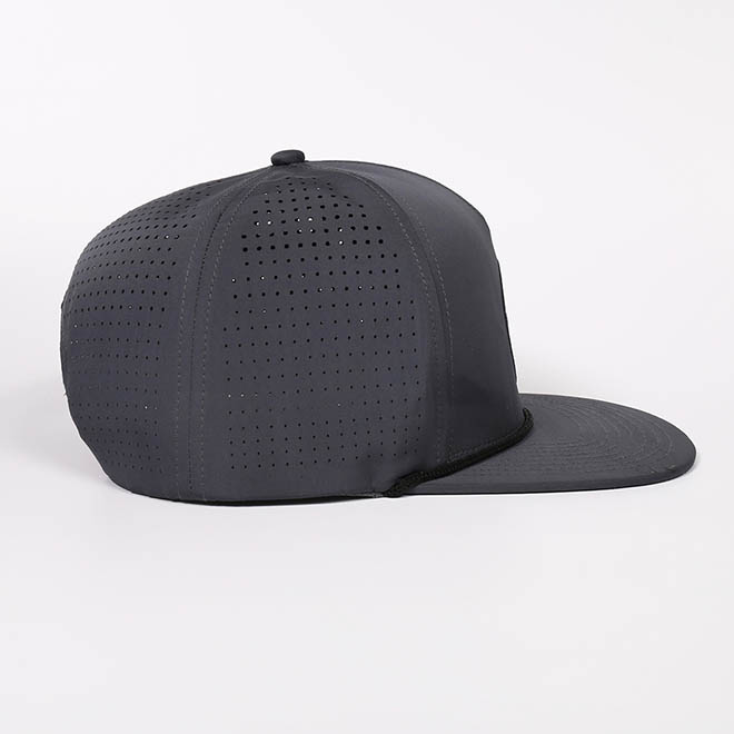 Custom 5 Panel Polyester Flat Brim Laser Cut Hole Rope Hat Embroidery Logo Snapback Cap