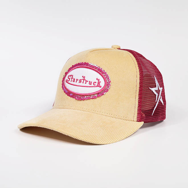 Custom 5 Panel Corduroy 3D Embroidery Logo Women Curved Brim Mesh Cap Trucker Hat