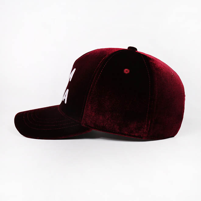 Custom Women 5 Panel Velvet 3D Embroidery Logo Curved Brim Baseball Cap