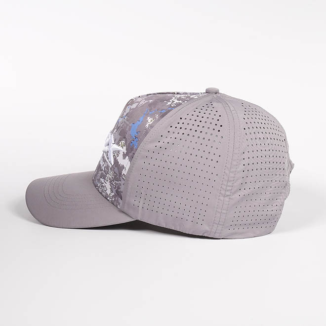 Custom 5 Panel Camouflage Patch 3D Embroidery Logo Polyester Laser Cut Hole Baseball Hat Cap