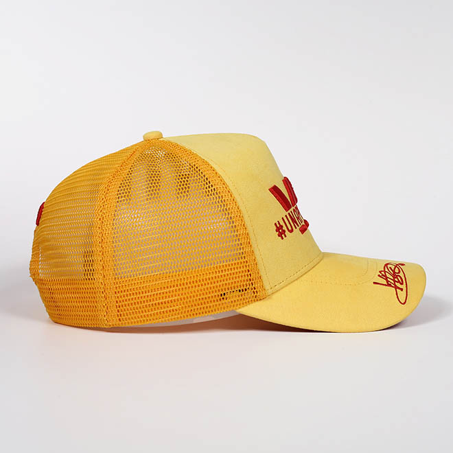 Custom 5 Panel Suede 3D Embroidery Logo Brim Mesh Cap Trucker Hat