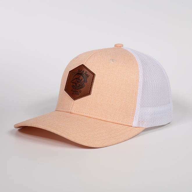 Custom 6 Panel Cotton Leather Patch Logo Curved Brim Mesh Cap Trucker Hat